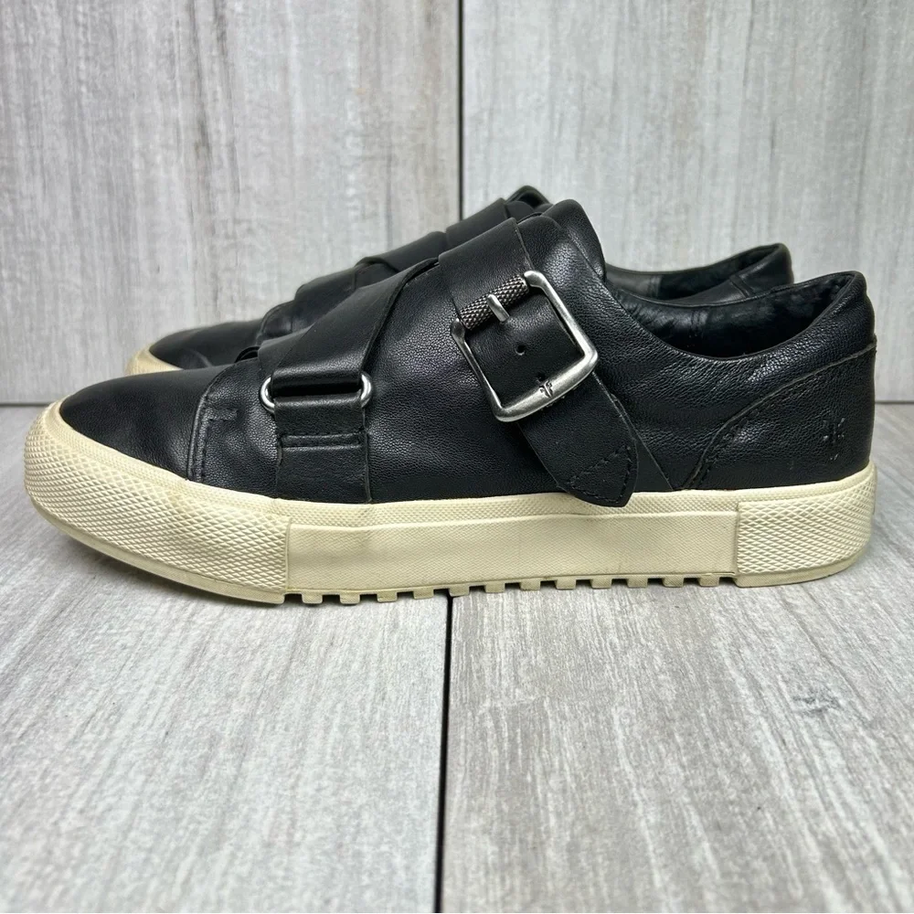 Frye Gia Low Moto Buckle Harness Black Leather Sneaker Shoes Women’s Size 8 - Picture 3 of 11